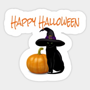 Happy Halloween Black Cat with Pumpkin Sticker